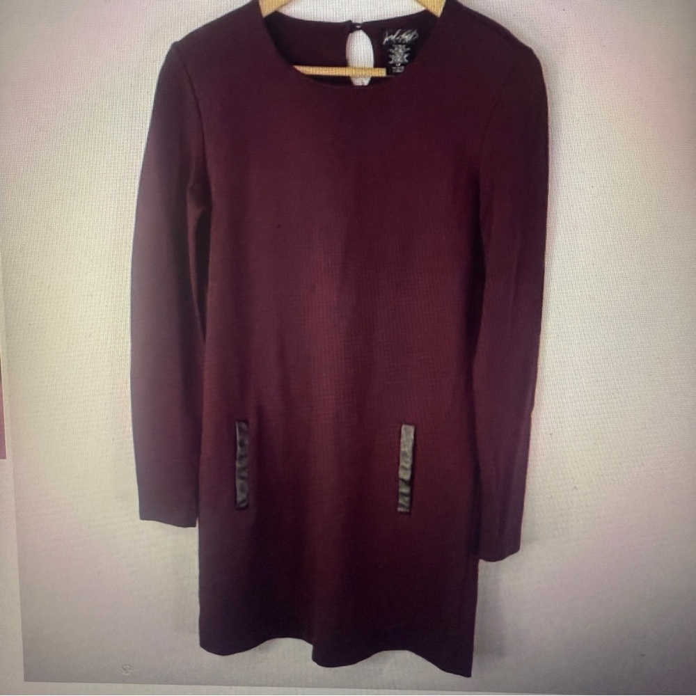 LORD & TAYLOR Women Maroon Stretch Knit Long Sleeve Dress Size S